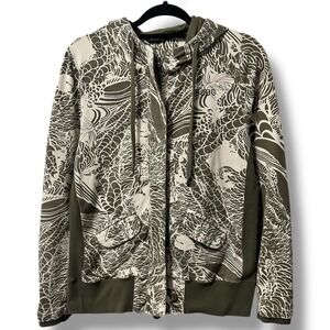 BCBG Max Azria Green Abstract Print Full Zip Up Hoodie Women's XL Cotton Blend